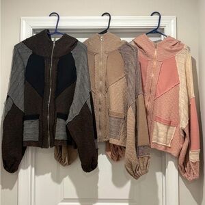 Colorblock Hooded Women's Jacket- TAN CENTER JACKET